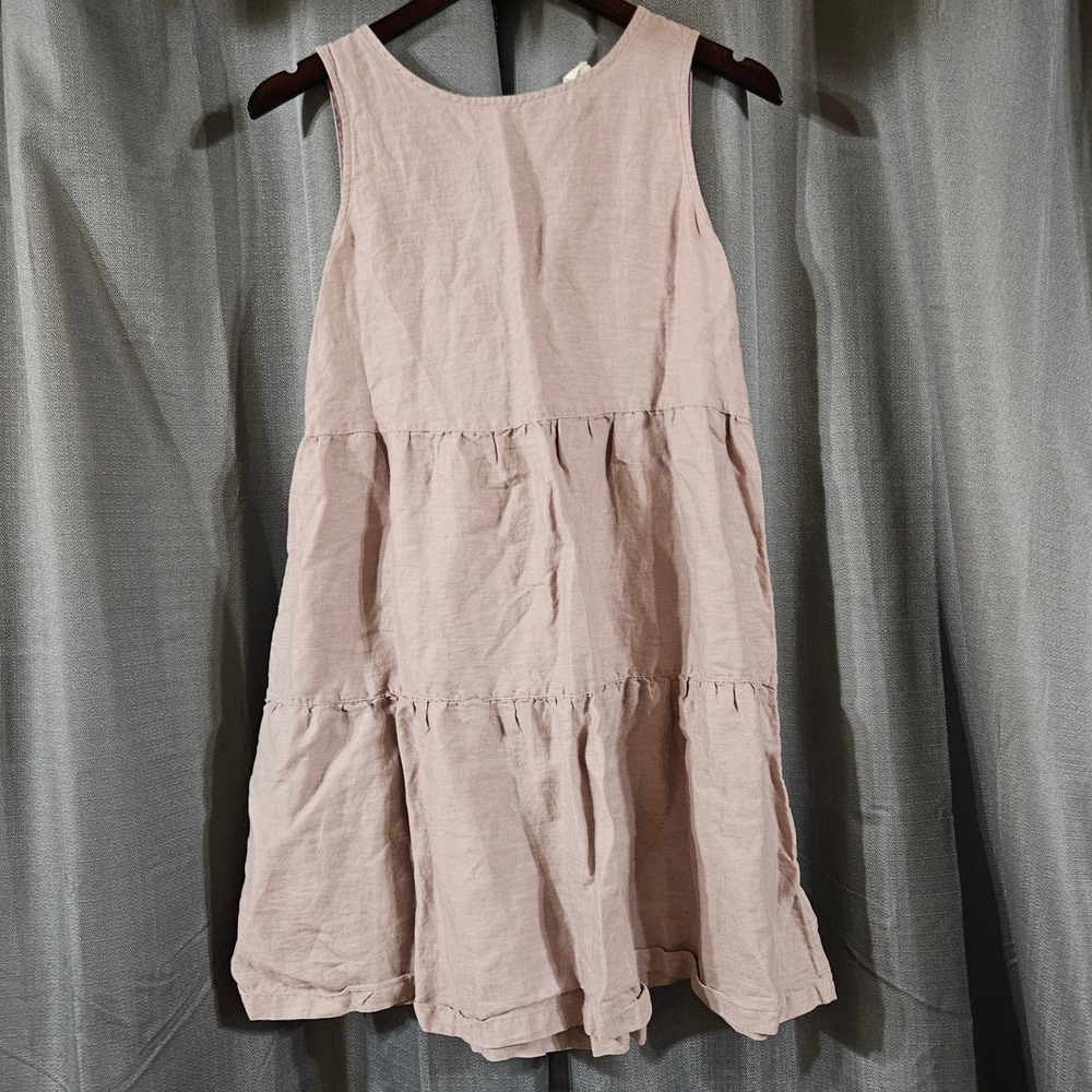 C&C California Women Mauve Pink 100% Linen Tiered Sleeveless Mini Dress Small